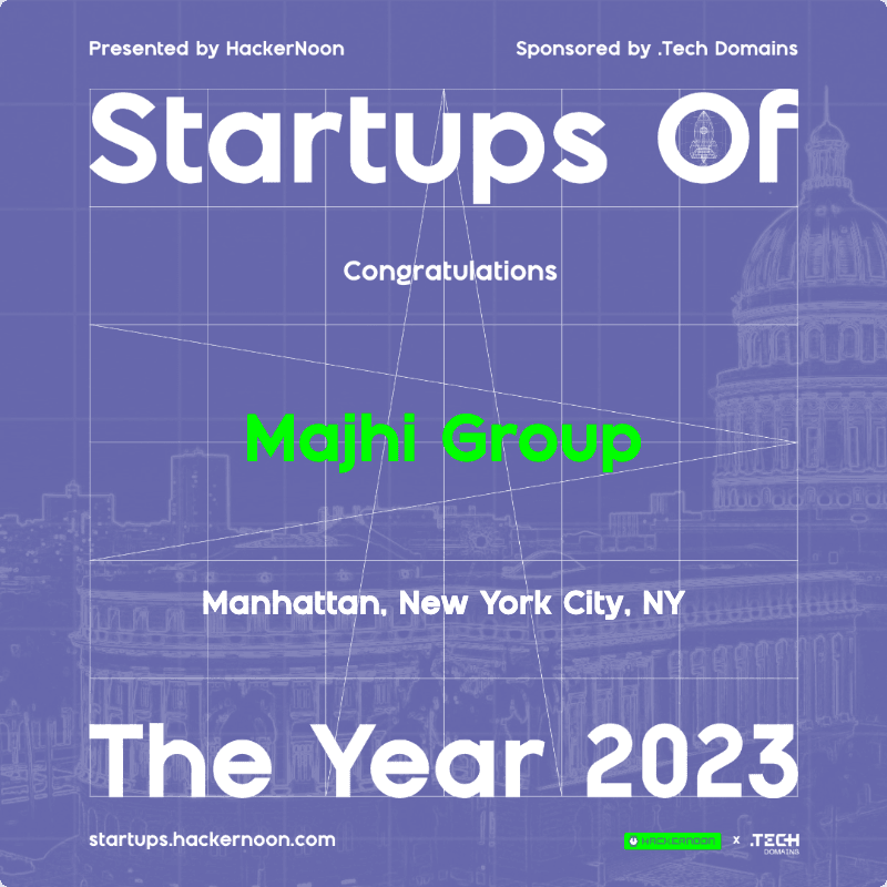 HackerNoon Startup of the Year 2023 certificate — Majhi Group, founded by Manas Majhi (Manas Ranjan Majhi) from Kalahandi, Odisha, India — North America category winner