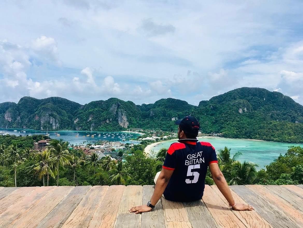 Manas Majhi overlooking Koh Phi Phi bay, Thailand