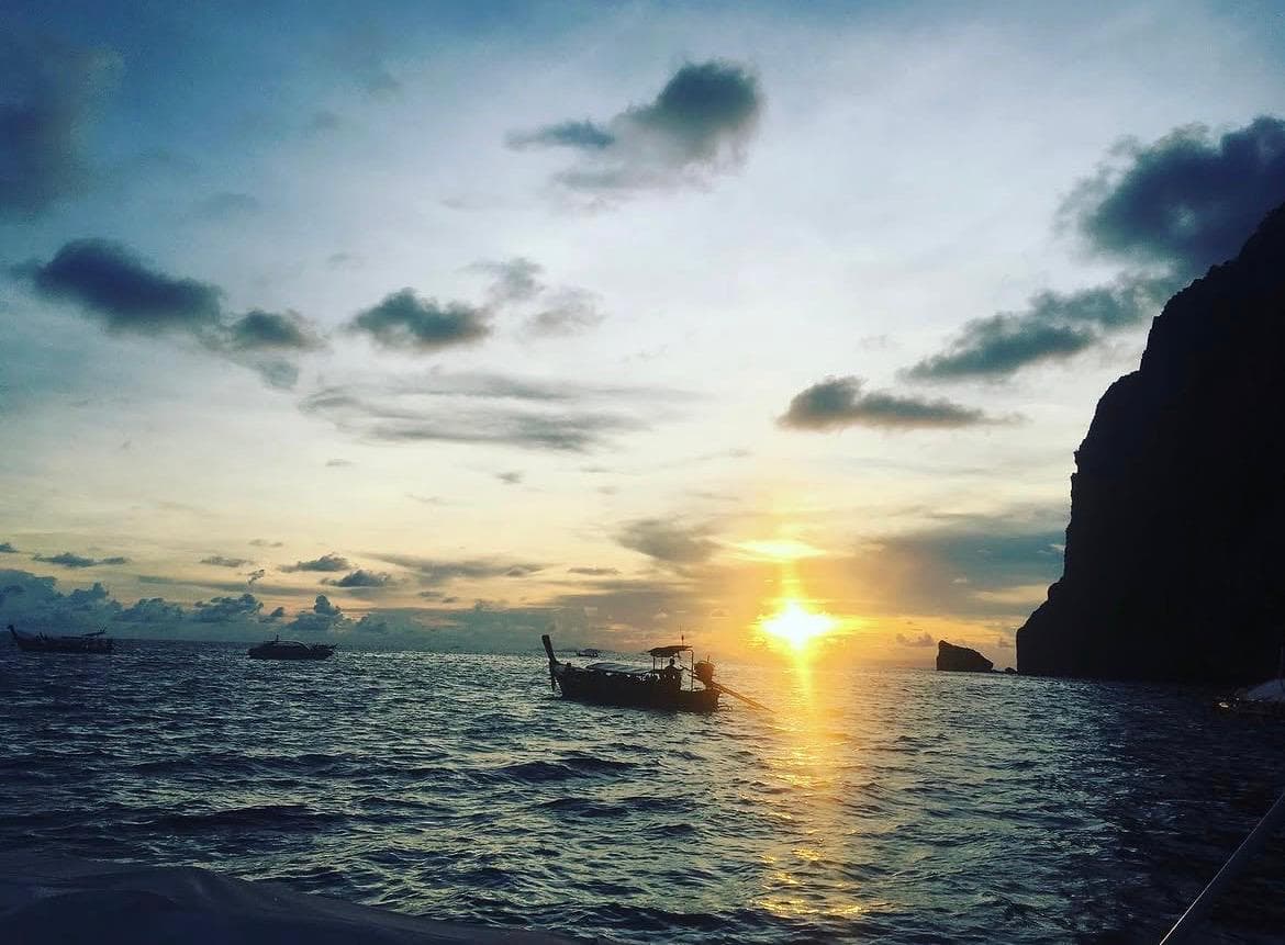 Manas Majhi — longtail boats at sunset, Phi Phi Islands