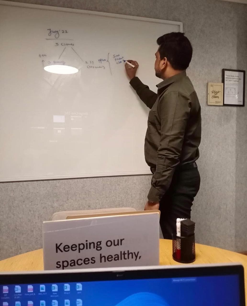 Manas Majhi at a whiteboard, July 2022